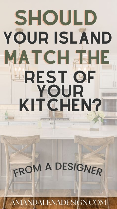 When it comes to designing your dream kitchen, choosing a cohesive and aesthetically pleasing island is essential. But should your island match the rest of your kitchen finishes? In our latest blog post, we explore the pros and cons of matching your kitchen island for a seamless look. Curious to find out more? Check out our blog post for all of the details. Cream Colored Kitchen Island, Central Island Kitchen Interior Design, Cabinets On Both Sides Of Island, Extended Island Countertop, Neutral Island Color, Kitchens With Different Color Islands, Kitchen Island Pop Of Color, Kitchen With Contrasting Island, What To Put On Kitchen Island