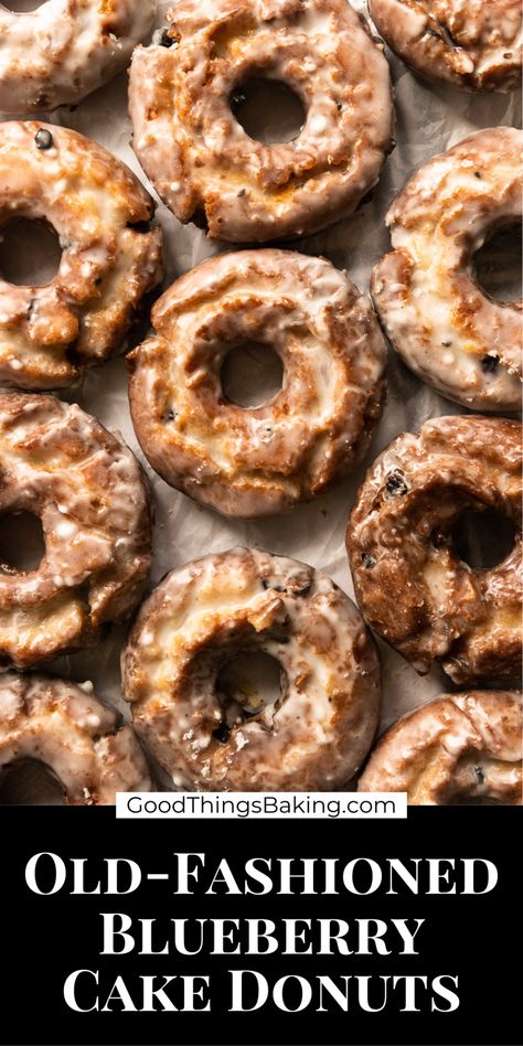 Blueberry Doughnuts Baked, Pumpkin Cake Donuts Fried, Glazed Blueberry Donut, Bread Donut Recipe, Complicated Baking Recipes, Blueberry Old Fashion Donut, Blueberry Donut Cake, Glazed Cake Donut Recipe, Healthy Cake Donut Recipe