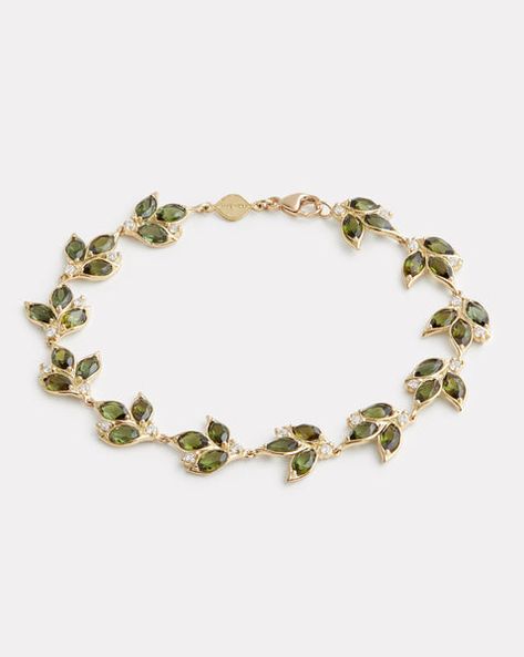 Gold Leaf Bracelet, Gold And Green Bracelet, Gold And Green Jewelry, Leaf Clothes, Green And Gold Jewelry, Green Gold Jewelry, Gold Bracelet Designs, Emerald Bracelets, Fairy Bracelet