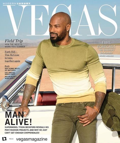 #Repost @vegasmagazine (@get_repost) ・・・ We are thrilled to have @tysoncbeckford on our cover talking about his career and shows with @Chippendales. Photography by @denisetruscello, styling by @beyond_style_jay, grooming by @makeupbysong, 1966 Dodge Hemi Charger provided by @celebritycarslasvegas #vegasmag #tysonbeckford #teamtyson #beardgang #beard Bald Black Man, Mens Fashion Cardigan, Tyson Beckford, Colour Season, Bald Men Style, Bald With Beard, Mens Fashion Sweaters, Bald Men, Beard Styles For Men