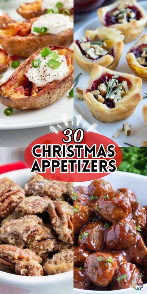 Looking for a holiday appetizer that will be a crowd pleaser? These 30+ easy Christmas appetizers will be the PERFECT finger foods at your Christmas party this year! From a silky, creamy dip to a perfectly bite-sized brie snack, these Christmas appetizer ideas will have your family and friends coming back for more! Grab your supplies, pick a recipe, and enjoy! Christmas Party Side Dishes For A Crowd, Finger Foods For Holiday Party, Christmas Appetizers In A Cup, Appetizer Recipes Holiday, Christmas Girls Night Ideas Food, Appetizer Recipes Christmas Holidays, Christmas Table Treats, Christmas Dip Recipes Appetizer Ideas, Xmas Snacks Holiday Appetizers