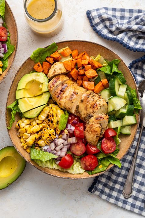 Potatoes And Avocado, Homemade Honey Mustard Dressing, Homemade Salad Dressing Healthy, Vegan Feta Cheese, Homemade Honey Mustard, Easy Grilled Chicken, Honey Mustard Dressing, Chicken Sweet Potato, Homemade Salads