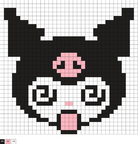 Pixel Drawings Sanrio, Sanrio Pixel Art Grid Kuromi, Pixel Art Grid Easy Sanrio, Sanrio Pearl Beads Pattern, Ideas For Pixel Art, Diy Things With Paper, Kuromi Bead Pattern, Ponyo Grid Pattern, Kawaii Grid Pattern