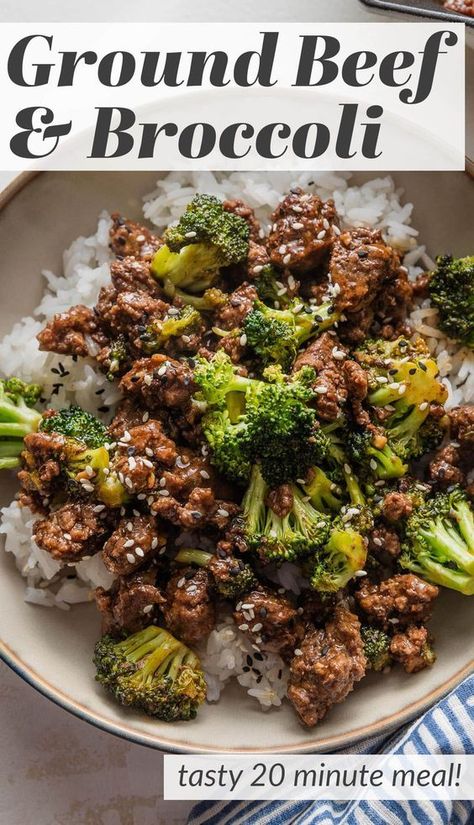 Super quick, super easy, and packed full of flavor, this Ground Beef and Broccoli recipe uses just one pan and can be on your table in 20 minutes. Serve over rice or noodles for a simple yet satisfying dinner. Teriyaki Ground Beef And Broccoli, Meals With Ground Beef And Rice, Healthy Dinner Recipes With Broccoli, Health Meals On A Budget, Meal Prep Ground Beef Recipes, Ground Beef Teriyaki Bowl, Healthy Family Meals On A Budget, Dinner Recipes Hamburger Meat, Ground Beef Meal Prep