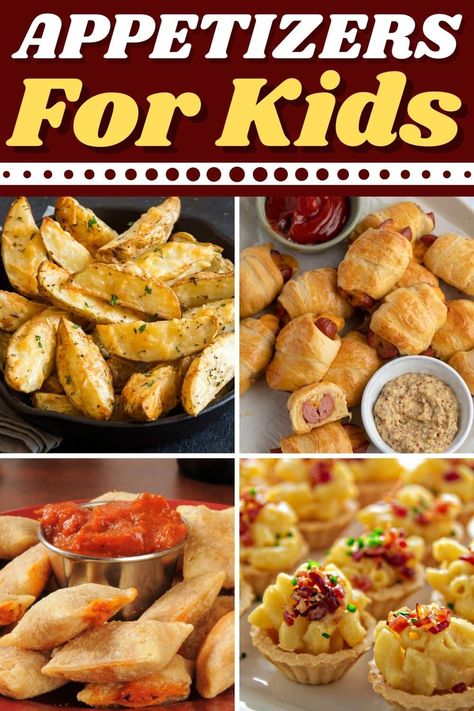 These appetizers for kids are perfect for picky eaters! From mac and cheese bites to taco cups to pizza rolls, these kid-friendly treats are irresistible. Appetizer Recipes For Picky Eaters, Easy Kid Friendly Appetizers For A Party, Picky Tea Ideas, Party Food For Picky Eaters, Kid Finger Foods Party, Appetizers For Picky Eaters, Finger Foods For Picky Eaters, Kid Friendly Dips Appetizers, Kids Appetizers Party