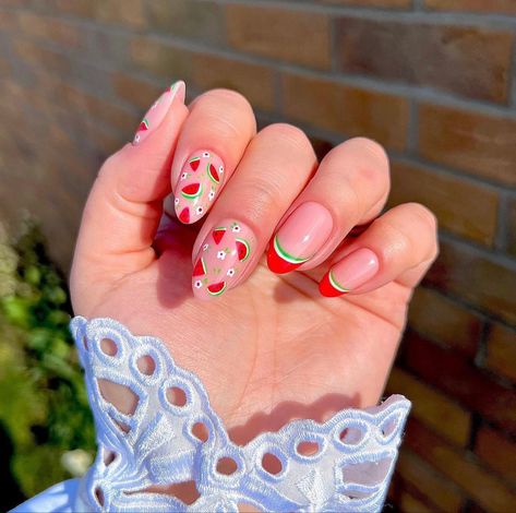 Watermelon Nail Designs, Watermelon Nail, Red Summer Nails, Watermelon Nail Art, Watermelon Wallpaper, Fruit Nail Designs, Fruit Nails, Bday Nails, Fruit Nail Art