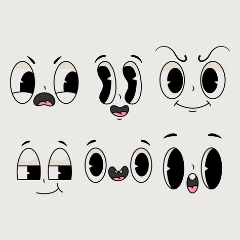 Free Vector | Hand drawn retro cartoon face illustration Face Character Illustration, Retro Illustration Graphics, Face Cartoon Drawing, Doodle Faces, Retro Animation, Box Character, Cute Cartoon Faces, Cartoon Faces Expressions, Cartoon Glasses