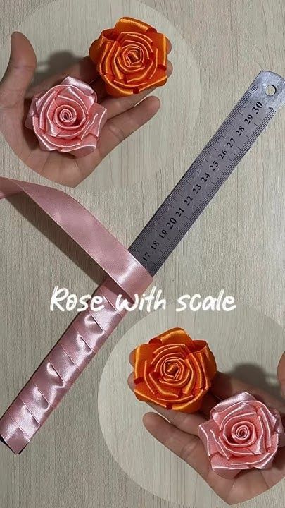 Ribbon Flower Design, How To Make Flowers Using Ribbon, Diy Flower Using Ribbon, Rose Flower Craft How To Make, Crafts For Wedding Gifts, Flower Made Out Of Ribbon, Flower Made From Ribbon, Make A Rose Out Of Ribbon, Rose Flower Making With Ribbon