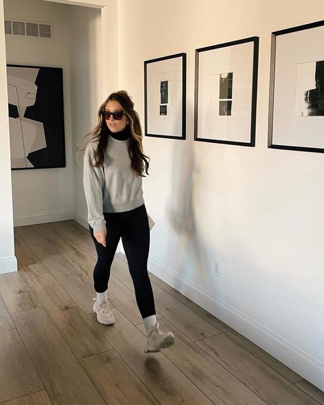 a casual daytime outfit and fall style inspiration — layer a long sleeve turtleneck under a sweatshirt and pair with leggings, ankle socks, and sneakers for a comfortable daytime look that feels elevated #falloutfitideas #casualstyle #leggings #athleisure #classicstyle #sneakers #anklesocks Follow my shop rachelmoore on the @shop.LTK app to shop this post and get my exclusive app-only content! #liketkit #LTKfindsunder100 #LTKstyletip #LTKSeasonal @shop.ltk https://liketk.it/4oszS Nike Turtleneck Outfit, Turtleneck And Crewneck Outfit, T Shirt With Turtleneck Outfit, Turtleneck Crewneck Outfit, Crewneck With Turtleneck Underneath, Turtleneck Under Sweatshirt, Turtleneck Under Sweatshirt Outfit, Collared Shirt Under Sweatshirt Outfit, Crewneck With Turtleneck