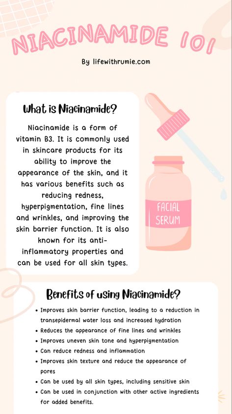 Niacinamide Mixing, How To Make Niacinamide Serum, How Often To Use Niacinamide, Niacinamide Benefits Before And After, Diy Niacinamide Serum Recipe, Niamicide Serum, Niacinamide Skincare Routine, Benefits Of Niacinamide, What Does Niacinamide Do