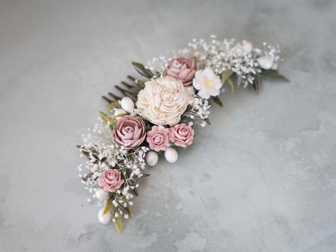 Buy Dusty Rose Flower Comb Wedding Dried Flower Hair Comb online on Etsy India. Shop for handmade, vintage and unique Decorative Combs items from LolaWhiteShop online on Etsy Pink Rose Hair Clip, Dried Flower Hair Comb, Dusty Rose Hair, Flower Hair Accessories Wedding, Floral Hair Comb, Rose Hair Clip, Engagement Hairstyles, Dried Flowers Wedding, Floral Comb