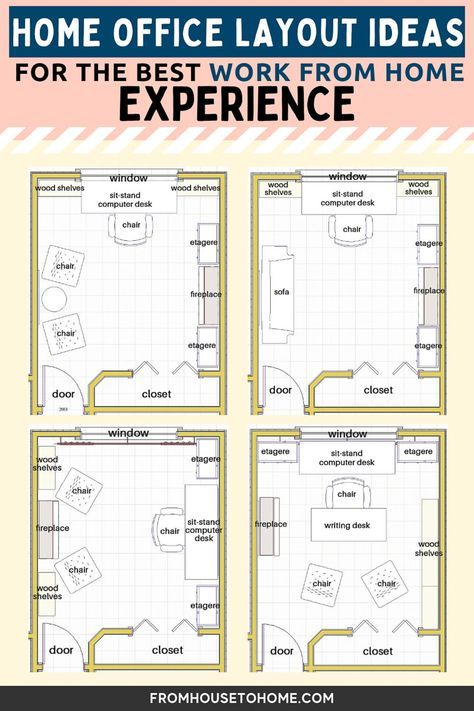 Home Office Design For Two Layout Desk Ideas, Home Office And Media Room Combo, Home Office With Sitting Area Layout, Desk Sitting Room, Rectangular Home Office Layout, Where To Put Desk In Home Office, Two Desks In One Room Office Designs, Office With Sitting Area Layout, Home Office 10x10