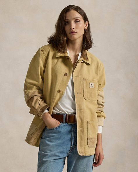 Patchwork Chore Jacket Ralph Lauren Label, Women Ralph Lauren, Cardigan Shirt, Chore Jacket, Ralph Lauren Purple Label, Ralph Lauren Collection, Jacket For Women, Jumper Shirt, Field Jacket