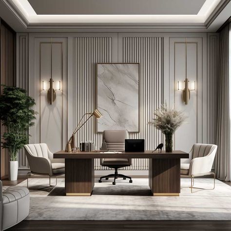 8+ Ways Fluted Panel Design Can Elevate Your Space • 333+ Images • [ArtFacade] Fluted Panel, Small Office Design Interior, Small Office Design, Office Table Design, Office Interior Design Modern, Coastal Dining, Modern Office Interiors, Neoclassical Interior, Wall Panel Design