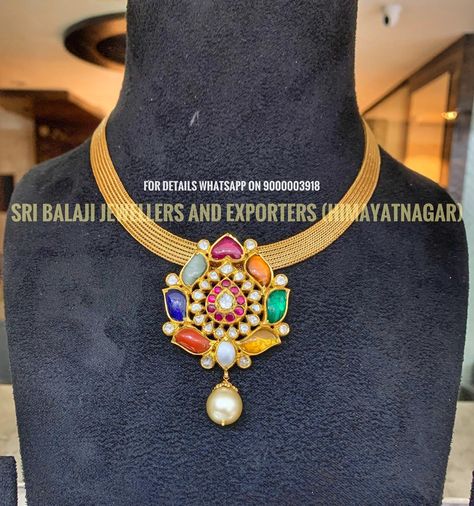 Navarathna Pendant, Navratan Earrings, Navaratan Jewellery, Navratan Jewellery, Emerald Bangles, Mango Haram, Ruby Chain, 22 Carat Gold Jewellery, Kids Jewellery