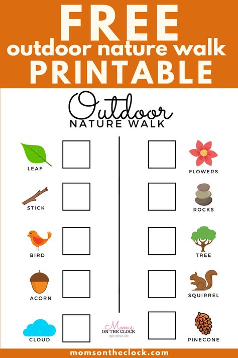 FREE Printable - Activity for KIDS - Outdoor nature walk treasure hunt - Kid Activities Free.  Are you quarantined?  Everything closed? We have a perfect activity to do during spring break or when there is no school. Free printable for your kids. Enjoy a treasure hunt or scavenger hunt with your kids. Then make cute kids crafts with all of your treasures.   #freeprintable #freekidactivity #screenfree #quarantined #printable #homeschool #activity #springbreak Nature Walk Scavenger Hunt, Preschool Scavenger Hunt, Treasure Hunt For Kids, Homeschool Activity, Free Activities For Kids, Free Printable Activities, Scavenger Hunt For Kids, Nature Walk