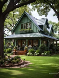 Elevate Your Home Style: Transformative Green Farmhouse Exterior Ideas Explore charming green farmhouse exterior ideas to transform your home. Discover stylish designs and practical tips for a captivating outdoor look. Painted Farmhouse Exterior, Green House Green Trim, Dark Green Farmhouse Exterior, Light Green Exterior House Colors, Green Farm House, Blue Farmhouse Exterior, Romantic Houses, Green Farmhouse Exterior, Farmhouse Exterior Ideas