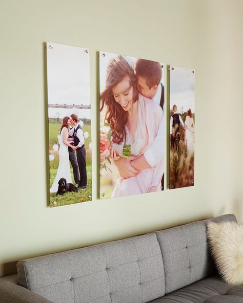 Blow up your wedding photos into gorgeous canvas prints. Apartment Decorating For Couples, Wedding Photo Walls, Wedding Photo Display, Wedding Canvas, Wall Graphic, Living Modern, Wedding Wall, Wedding Picture Frames, Photo Decor