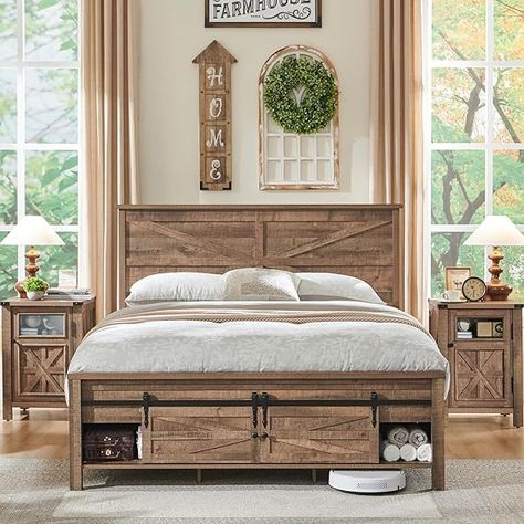 JXQTLINGMU Queen Farmhouse Wood Bed Frame with Sliding Barn Door Storage Cabinets, Solid Wood Slats Support, Noiseless, No Box Spring Needed, Light Brown

#homedesign #homedecor #housedesign #housedecor #room #roomdecor #roomdesign #interior #design #home #house #furniture #decor #bedroom #kitchen #livingroom Country Farmhouse Bed, Rustic Master Bedrooms Decor, Modern Farmhouse Bed Frame, White Bed Frame Bedroom Ideas, Western Bed Frame, Full Bedroom Furniture, Bed Frames Wood, Double Size Bed Frame, Store Sheets