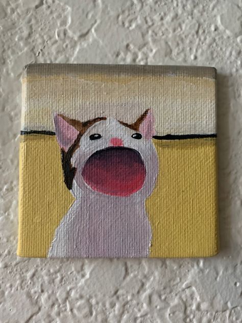 Pop Cat Painting, Cute Simple Cat Paintings, Cat Drawing Canvas, Easy Cat Painting Ideas, Cat Mini Painting, Mini Canvas Art Cat, Painting On Mini Canvas Ideas, Painting Ideas Kawaii, Painting Ideas On Canvas Colorful