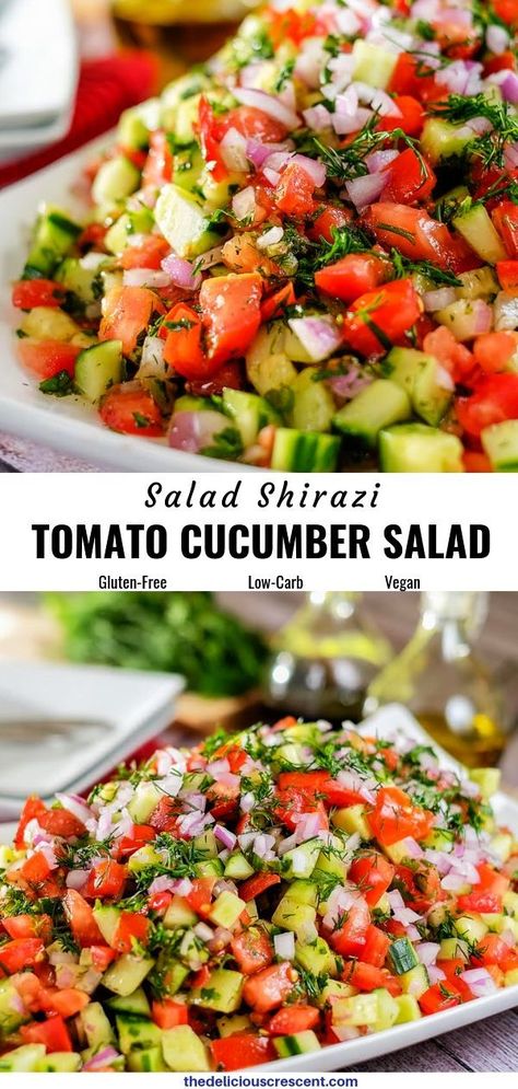 Salad Shirazi, Persian Salad, Salad With Fresh Herbs, Shirazi Salad, Soup Appetizers, Tomato Cucumber, Cucumber Tomato Salad, Summer Corn Salad, Low Carb Vegan