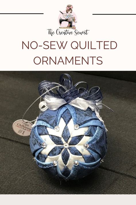 handmade no sew quilted ornament Crafts With Scrap Fabric No Sew, No Sew Quilted Easter Eggs, No Sew Ornaments Fabric Balls, Fabric Ball Ornaments Diy, No Sew Christmas Ornaments, Fabric Ornaments Diy, No Sew Quilted Ornaments, No Sew Fabric Crafts, Quilt Ornaments