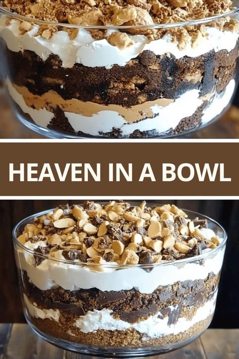 Pampered Chef Trifle Bowl Recipes, Donut Trifle Desserts, Candy Bar Pudding Dessert, Candy Shop Trifle, Best Trifle Recipes Desserts, Layered Dessert In Glass Bowl, Desserts Made With Reeses Peanut Butter Cups, Easy Thanksgiving Chocolate Desserts, Ice Cream Desserts Ideas Simple