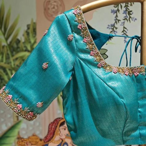 Dm@9640490158 Designer zardosi maggam work blouse Fabric: Rawsilk Dispatch: 3days Price : 2000unstiched . 2550stitched Colours and sizes can be customised accordingly Blue Maggam Work Blouse Designs, Silver Zardosi Work Blouse, Sky Blue Blouse Designs, Silver Maggam Work Blouse Designs, Blue Work Blouse, Sky Blue Blouse, Zardosi Work Blouse, Boutique Blouses, Blue Blouse Designs