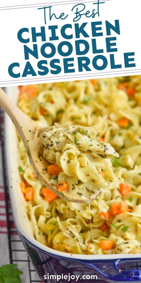 This Chicken Noodle Casserole recipe is the best - the definition of comfort food! With my tips and tricks, your whole family will fall in love with this delicious chicken and noodle casserole. Roasted Chicken Leftover Recipes, Chicken Pasta Crockpot Recipes, Pasta Crockpot Recipes, Pasta Bake Chicken, Chicken Egg Noodle Casserole, Baked Chicken Pasta, Chicken And Pasta Recipes, Pasta Crockpot, Chicken Pasta Dinner