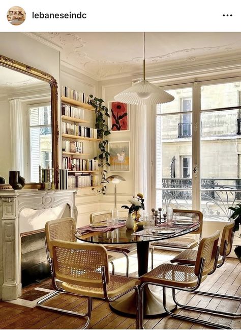 Haussmann Interior, Parisienne Apartment, Parisian Dining Room, Parisian Dining, Parisian Living Room, Parisian Interior, Apartment Dining Room, Modern Style Furniture, Marcel Breuer