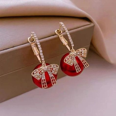 #earrings #diamondearrings #goldearrings #silverearrings #earringscollection #jhumkas #jhumka #jhumkis #jhumkies #fashion #jewellery #wedding Korean Jewellery, Red Angel, Flowers Heart, Dazzling Earrings, Red Pearl, Pearl Bow, Look Retro, Wedding Party Jewelry, Earrings Christmas