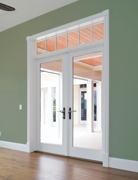 French Door with Transom Simonton Windows, French Doors With Sidelights, French Doors With Transom, Huge Door, Hinged Patio Doors, Door Sidelights, Barn Door In House, Porch Addition, French Doors Exterior