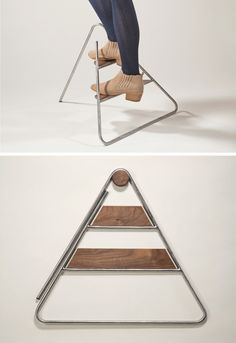 This step ladder is designed to hang on the wall like a piece of art Wooden Step Ladder, Decking Screws, Step Ladders, Step Ladder, Smart Furniture, Piece Of Art, Hang On, Cool Inventions, Clever Design