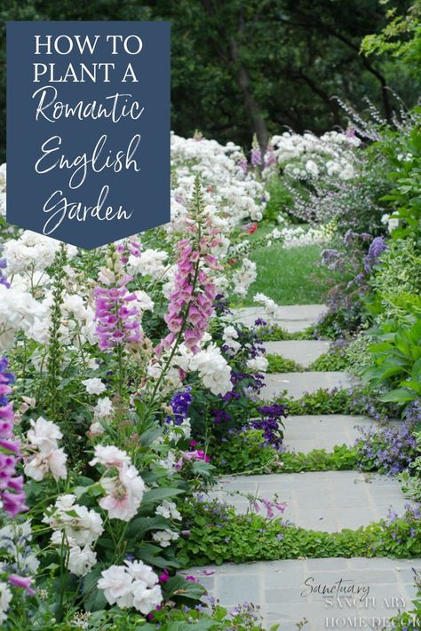 Have you dreamed about planting an English Garden? Today I'll share you how we built our Romantic English Garden. Learn all of the tips and tricks to this amazing build. Here you'll find resources to help you tranform your graden a beautiful romantic english garden. Save this to your board for later. English Garden Inspired Backyard, Country Romance Garden, Whimsical English Garden, European Cottage Garden, English Style Garden Backyards, British Gardens English Country, English Tudor Garden, English Garden Pergola, English Garden Border