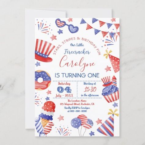 $2.95 | 4th of July Birthday Invitation #4th of july, birthday, summer, patriotic, red white and blue, stars, 4th of july birthday invitation, 1st birthday invite, first birthday invitation, 1st birthday invitation 4th Of July Clipart, 4th Of July Birthday, Invitation Card Template, July Birthday, 1st Birthday Invitations, First Birthday Invitations, 4th Of July Party, Free Birthday Invitations