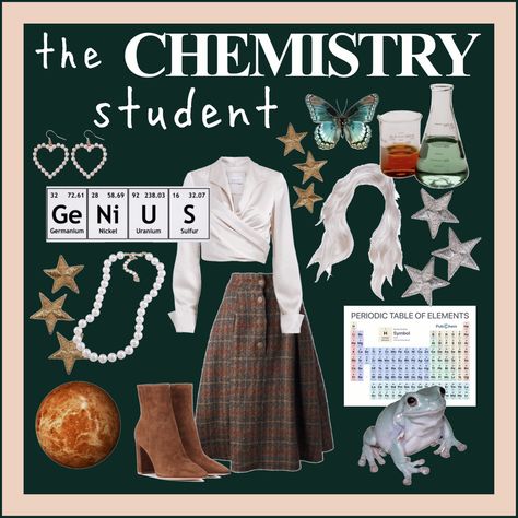 Stem Major Aesthetic Outfits, Physics Major Outfit, Science Student Aesthetic Outfit, Chemistry Major Aesthetic Outfits, Chemist Outfits, College Majors As Outfits, Science Academia Outfits, Chem Major Aesthetic, Biology Major Aesthetic Outfits