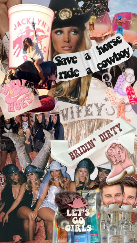 Western/rodeo bachelorette theme inspo Nfr Bachelorette, Cowgirls Bachelorette Party, Western Bachelorette Party Themes, Vintage Western Bachelorette, Bachelorette Party Themes Western, Scottsdale Bachelorette Theme, Western Bachelorette Theme, Country Bachelorette Party Themes, Whiskey Bent And Veil Bound Bachelorette