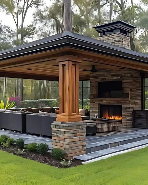 Building A Shed Base, Backyard Covered Patios, Outdoor Covered Patio, Backyard Layout, Outdoor Fireplace Designs, Framing Construction, Outdoor Fireplace Patio, Outdoor Sitting Area, Construction Architecture