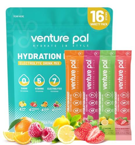 Venture Pal Sugar Free Electrolyte Powder Packets - Liquid Daily IV Drink Mix for Rapid Hydration & Party Recovery | 5 Vitamins & 7 Electrolytes| Keto Friendly | Non-GMO | Certified Vegan | 16 Sticks Liquid Iv, Electrolyte Powder, Dysautonomia Pots, Nutrition Drinks & Shakes, Electrolyte Drink, Taste Made, Essential Vitamins, Diet Supplements, Sports Nutrition