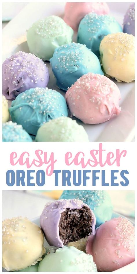 Pastel Easter Easy Oreo Truffles -- a recipe with just 3 simple steps and the easiest ingredients! Perfect for any holiday. #Easter #Oreos #Truffle #Chocolate #EasyDesserts Simple Easter Desserts, Easter Oreo, Easy Oreo Truffles, Easter Candy Recipes, Easter Oreos, Easter Sweet Treats, Easter Deserts, Oreo Truffle, Truffle Chocolate