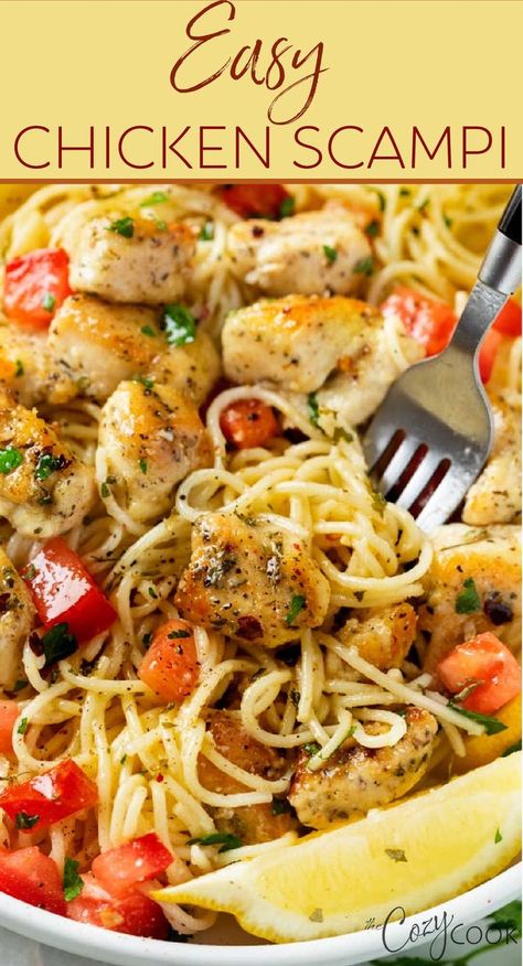 Pesto Chicken Pasta Recipes, Easy Chicken Scampi Recipe, Easy Chicken Scampi, Chicken Pasta Creamy, Chicken Scampi Recipe, Chicken Scampi, Pasta Creamy, Scampi Recipe, Cajun Chicken Pasta