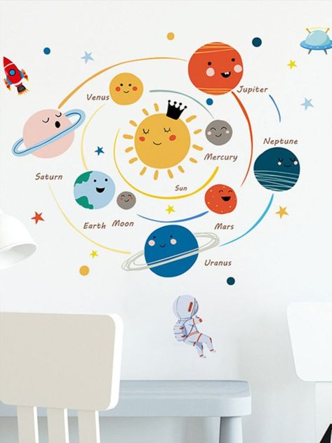 #wallstickers #wallsticker #wallstickermurah #wallpaper #homedecor #walldecor #wallstickeranak #walldecals #wallstickerlucu #wallart #nurserywallstickers #nurserywalldecor #nurserywallart #playroomdecor #nurseryideas #explorepage #nurserydesign #playroomideas #nurseryrooms #nurseryprints Mural School, Removable Wallpaper Bedroom, Solar System Wall Decal, Mars Poster, Tata Surya, Space Wall Decals, Nursery Stickers, School Wall Art, Kids Room Wall Decals