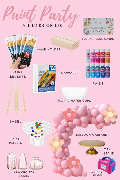 Painting And Sip Party Ideas, Sip And Paint Theme Party, What To Do On Your Birthday With Friends Party Ideas, Painting Party For Adults, Boho Paint And Sip Party, Galentines Party Painting Ideas, Pink Sip And Paint Party, Zip And Paint Party Ideas, Canvas Party Ideas For Adults