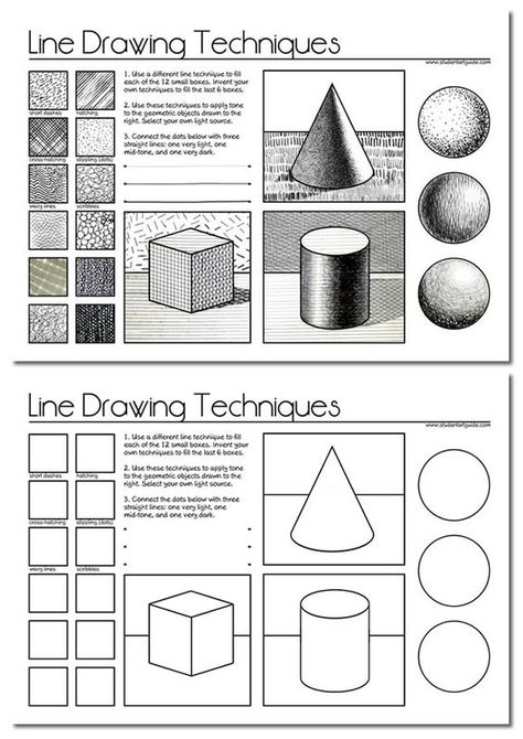 free line drawing worksheet - printable teacher resources from the Student Art Guide: Drawing Hair, Pencil Drawing Tutorials, Student Art Guide, Trin For Trin Tegning, Art Handouts, Art Teacher Resources, Art Appliqué, Art Worksheets, Student Drawing