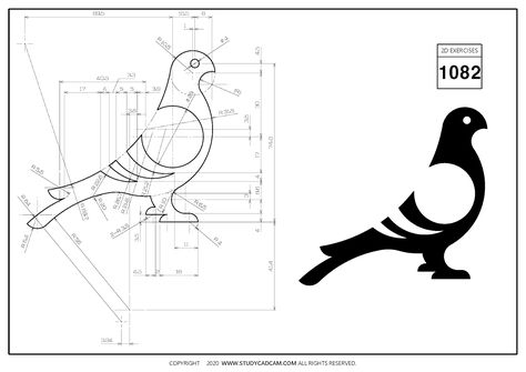 2D CAD EXERCISES 1082 - STUDYCADCAM Cad Design Mechanical, 3d Cad Exercises, Autocad Isometric Drawing, 3d Autocad, 2d To 3d, 3d Geometry, Autocad Tutorial, Eagle Wall Art, Geometric Origami