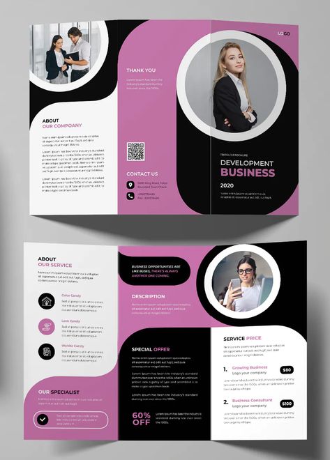 Female Business Trifold Brochure Template Brouchers Design Brochures, Broucher Ideas, Brosure Design Layout, Business Trifold Brochure, Broucher Design Layout Brochure Template, Brochure Design Creative Graphics, Broucher Design Creative Ideas, Broshour Design, Broucher Ideas Design