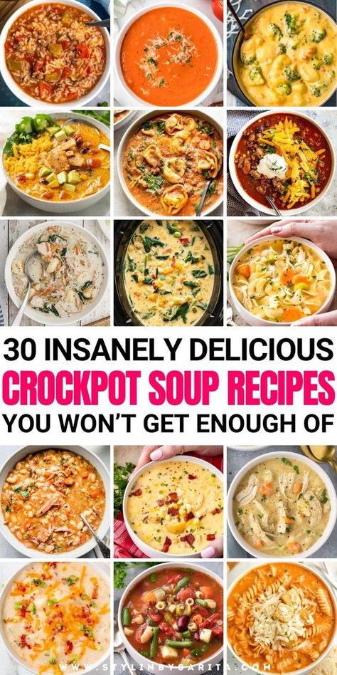 Warm up during the cold weather this year with these amazing soup recipes. From broccoli and cheddar, delicious tomato soup, and many other flavorful crockpot soup recipes even the pickiest eaters will love. Easy Healthy Crockpot Recipes Soups, Non Chunky Soup, Soups For Crockpot Comfort Foods, Whole 30 Crockpot Recipes Soup, Top 10 Soup Recipes, Easy Cheap Soup Recipes Simple, Marry Me Soup Crockpot, Fall Soup Recipes Slow Cooker, Cozy Soups And Stews