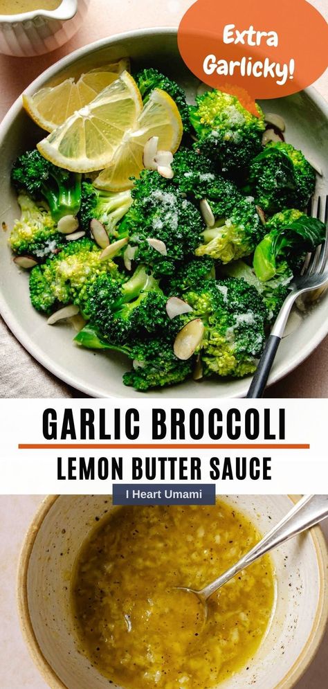 Garlic butter broccoli is a simple healthy side dish with perfectly blanched broccoli tossed in a garlicky and buttery lemon butter sauce. #garlicbroccoli #butterbroccoli #broccolirecipes #broccolisidedish Vege Sides Dishes, Broccoli Sauce Recipes, Broccoli Marinade, Fresh Broccoli Recipes, Garlic Butter Broccoli, Paleo Broccoli, Blanched Broccoli, Fruit Sides, Broccoli With Garlic Sauce