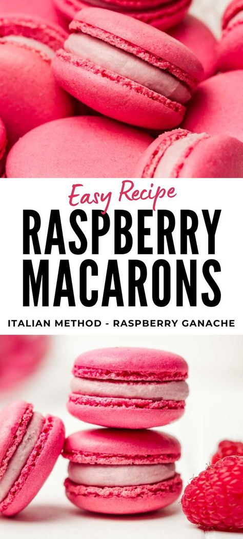 Discover the art of perfect macaron making with our raspberry macarons recipe, utilizing the Italian meringue method for impeccably smooth shells. Each bite reveals a luscious raspberry ganache filling, combining the classic elegance of French pastries with the bold, fruity flavors of fresh raspberries. This easy-to-follow recipe ensures a delightful treat that's as pleasing to the eye as it is to the palate, ideal for impressing at any gathering. Raspberry Ganache Filling, Raspberry Macarons Recipe, Macarons Filling Recipe, White Chocolate Ganache Frosting, Macaroon Filling, Easy Macaroons Recipe, Raspberry Macaroons, French Macaroon Recipes, Raspberry Macarons