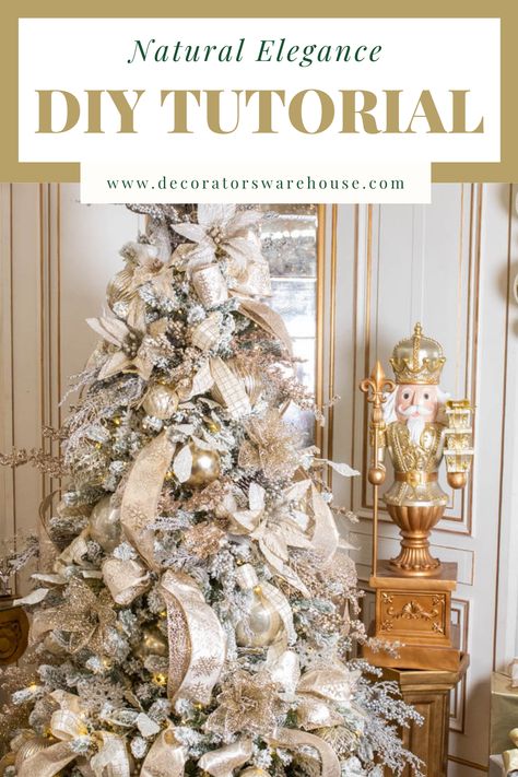 White Themed Christmas Tree, Glamorous Christmas Tree, Champagne Christmas Tree, Christmas Tree Ideas Decorating, Glam Christmas Tree, Arreglos Ikebana, Christmas Tree Decorations Ribbon, Elegant Christmas Tree Decorations, Gold Christmas Tree Decorations